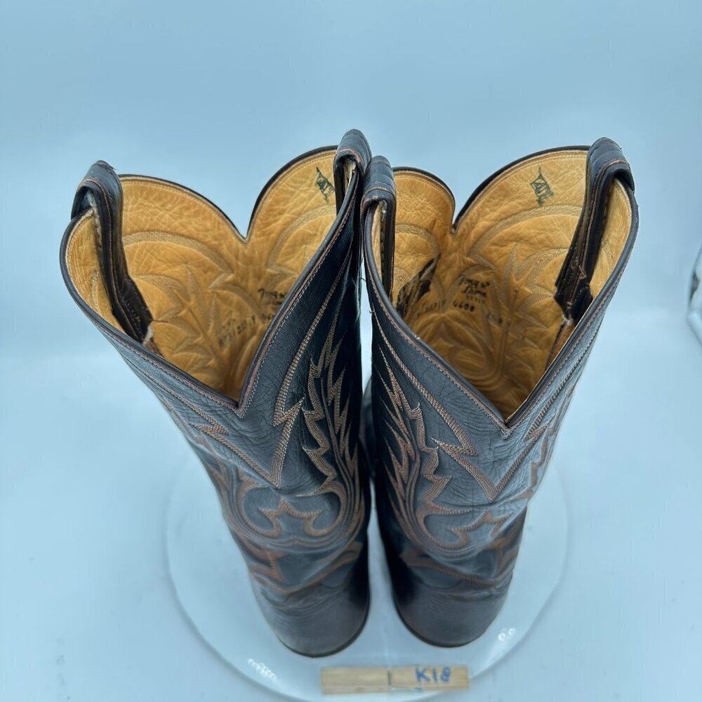 Tony Lama Men Size 8.5 Dark Brown Leather Pull On Western Cowboy Boots - Picture 9 of 14